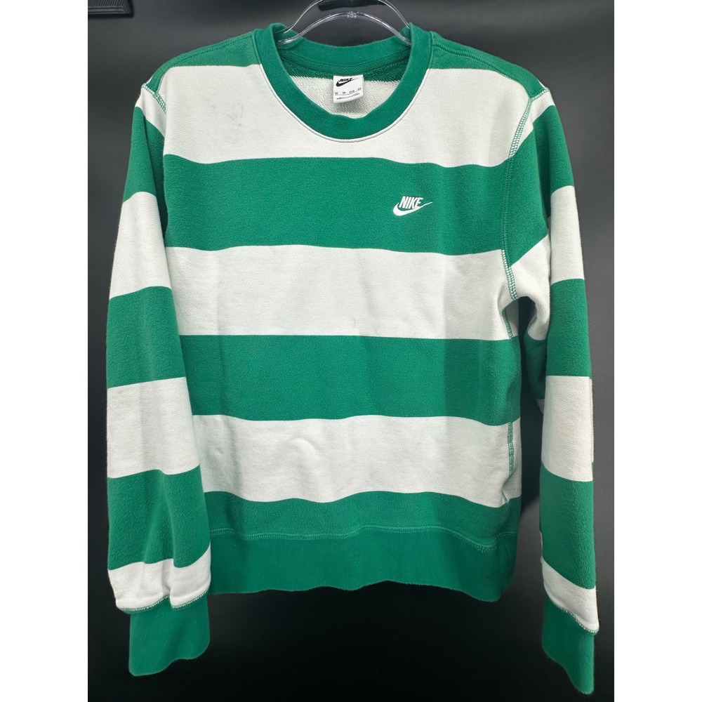Nike Vintage Green & White Striped Crewneck Sweatshirt XS Retro Swoosh‎